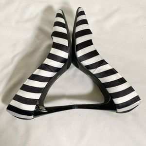Black and White Fabric Striped Heels